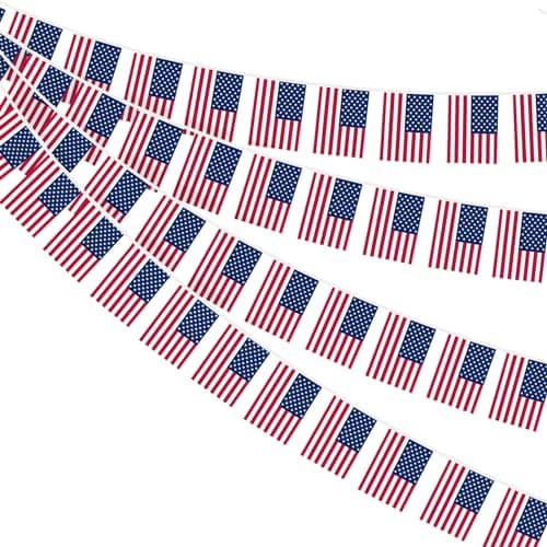 Image of AhfuLife American USA Flag Bunting 30pcs Flags for 4th July Decorations, 10m Double Sided America Bunting for Memorial Day Independence Day Veterans Day Party Decorations (America, 14 x 21 cm - 1 Pcs)