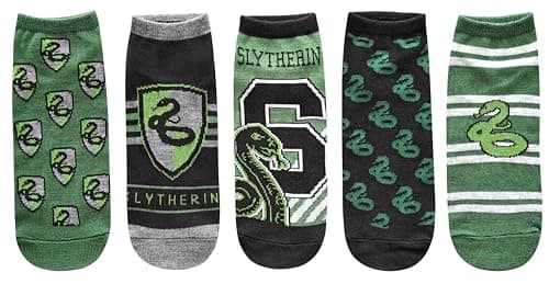 Image of Harry Potter Slytherin Juniors/Womens 5 Pack Ankle Socks Size 4-10, Green