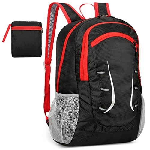 Image of Alitifiy Lightweight Foldable Backpacks, 30L Packable Waterproof Small Hiking Bags & Packs Knapsack Daypack Handy for Men Women Ladies Kids Travel Camping Outdoor Rucksack Bag Pack (Black Red)
