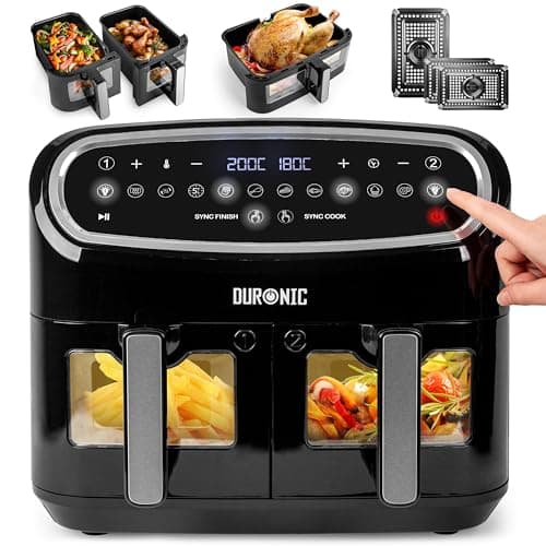 Image of Duronic XXL Air Fryer AF34 BK 10L Digital Family Size Air Fryers Oil Free Triple Drawers 10in1 Dual Zone Extra Large AirFryer for Family Cooking with Dishwasher Safe Non-Stick Baskets Black