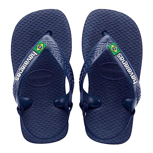 Image of Havaianas Unisex Baby Brasil Logo Ii Flip-Flop, Navy Blue Citrus Yellow, 7 Child UK