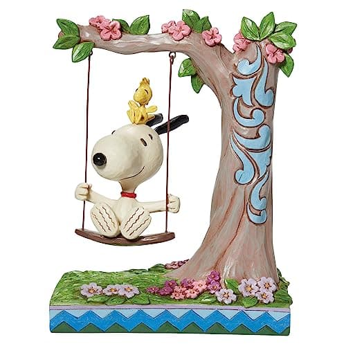 Image of Enesco Jim Shore Peanuts Snoopy and Woodstock on Swing 8 Inch Tall Figurine 6011961, Multicolor