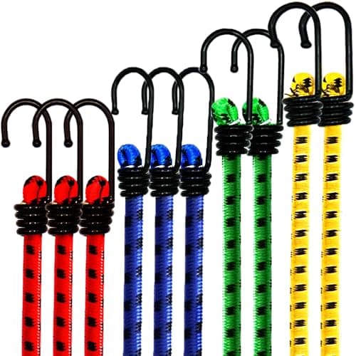 Image of CUALITYX Bungee Cords with Hooks Heavy Duty Pack of 10 Weatherproof & UV-Resistant Elastic Bungee Straps – Ideal for Securing Luggage, Camps, Tarps, Garden Furniture, Wheelie Bin Lid Covers