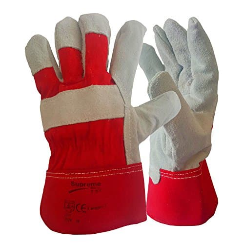 Image of 10 Pairs of Leather Rigger Work Gloves | Heavy Duty Safety Gauntlets | Red/Grey XL