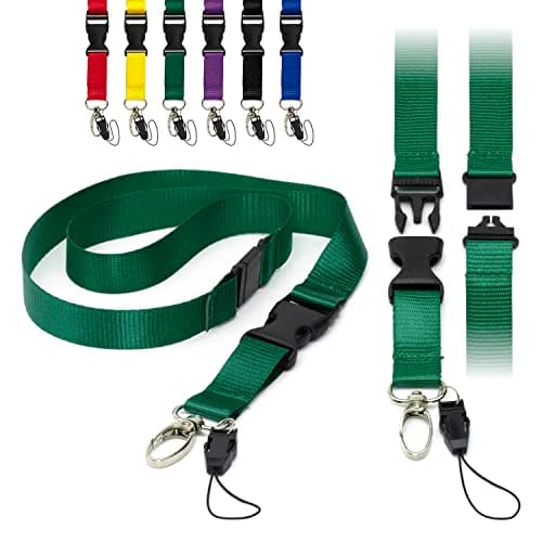 Image of Green Detachable 2cm Flat Lanyards with Buckle, Safety Breakaway Pull, Metal Clip, and Loop String ID Badge Holders Lanyard Neck Strap by LanyardsTomorrow Pack of 10