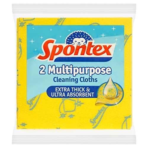 Image of Spontex 2 Multipurpose Cleaning Cloths | 35 x 37 cm | Extra Thick & Ultra Absorbant