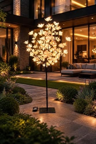 Image of spot on dealz 4FT Solar Cream Blossom Tree – 100 LED Warm White Lights Garden Outdoor Decor