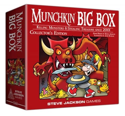 Image of Steve Jackson Games Munchkin Big Box | Collector’s Edition Fantasy Card Game | Over 650 Cards, Game Boards, Meeples, Dice & Storage Tray | Illustrated by John Kovalic | Ages 10+ | 3–6 Players