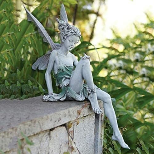 Image of pulunto Fairy Garden Ornaments Sitting Fairy Statue Resin Sitting Fairy Statues Flower Fairy Figurine with Wings, Garden Ornament Outdoor Miniature Fairies Sculpture for Garden, Patio