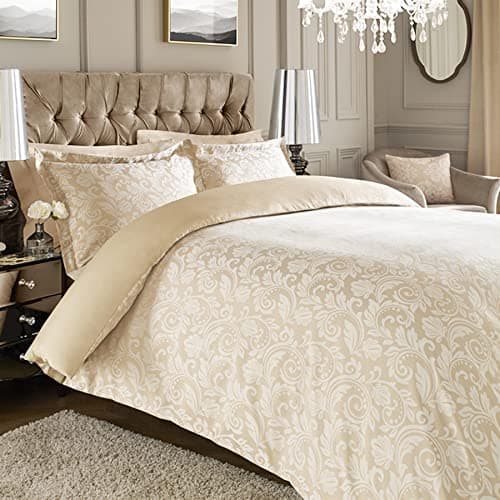 Image of Roseley Jacquard Duvet Cover Bed Set Floral Print Cotton Rich 3-Piece Bedding Set Pillowcases 600TC Warm & Soft (King, Floral 2 Natural)