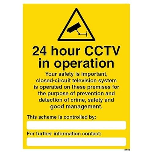 Image of V Safety 24 Hour CCTV In Operation - Your Safety Is Important - Portrait 150 x 200mm - 1mm Rigid Plastic Safety Sign