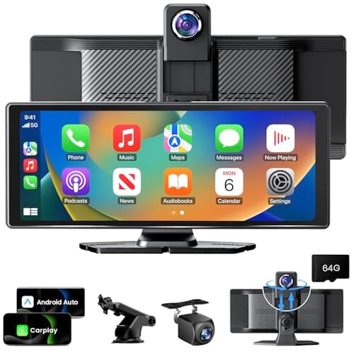 Image of 10.26" Wireless CarPlay Screen - 360° Rotation 4K Dash Cam CarPlay & Android Auto Portable Car Stereo Car Audio Receivers with 1080P Backup Camera, Mirror Link GPS Navigation Voice Control/Siri