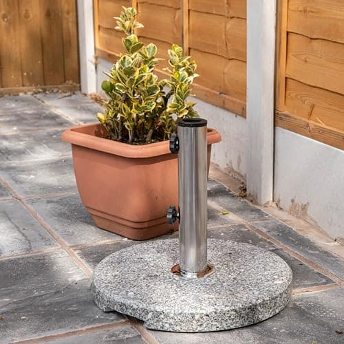 Image of Samuel ALEXANDER Round Granite Parasol Base 15kg Heavy Duty Garden Umbrella Parasol Stand Holder Weight in Grey & White 25mm to 49mm Adapter for Parasol Poles