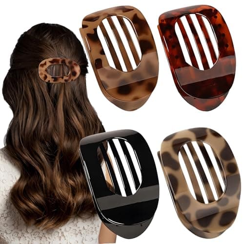 Image of OWill Flat Claw Clip, 4 Pcs Flat Hair Clips for Women, Curved Design Hair Clips for Thick Thin Hairs, Hair Accessories for Women and Girls