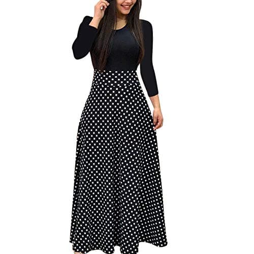 Image of Xmiral Women Dress Long Sleeve Floral Boho Print Long Maxi Ladies Casual Dresses(XL,Black)