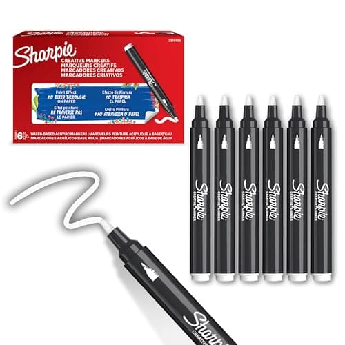 Image of Sharpie Creative Marker Acrylic Paint Pens | Bullet Tip Water-Based Paint Markers | White | No-Bleed Ink Writes on Most Surfaces | Crafting & Art Supplies | 6 Count