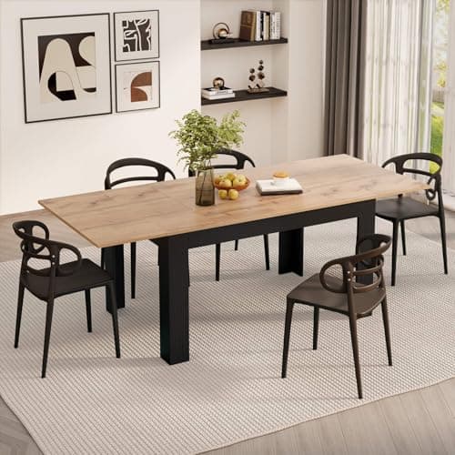 Image of Mobili Fiver, Easy, Extendable dining table, 140(220) x90 cm, Rustic Oak and Black, Made In Italy