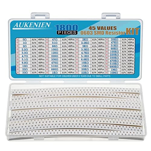 Image of AUKENIEN 0603 SMD Resistor Kit 45 Values 1800pcs 0R to 10M Ohm 1/10W SMT Chip Resistors Assortment with ±1% Tolerance
