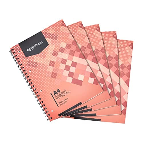 Image of Amazon Basics Wirebound Notebook 80 Sheets / 160 Pages, A4, 90GSM, [5-Pack], White
