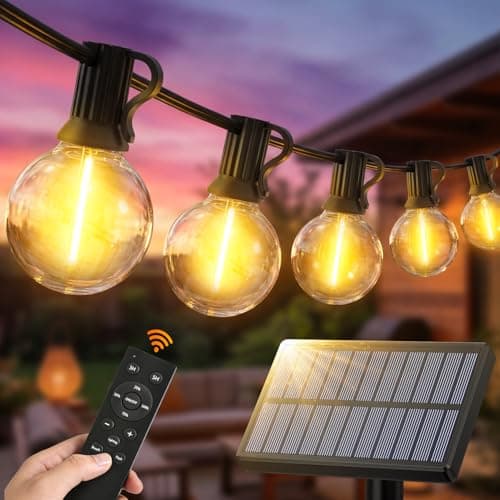 Image of Solar String Lights Outdoor Garden - 15M 50FT Outdoor String Light Solar Powered with G40 LED Shatterproof Bulb 3 Remote Control Modes Solar Festoon Lights IP44Waterproof for Patio Party Wedding Decor