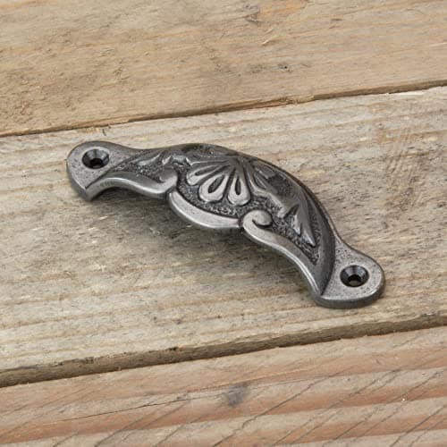 Image of UNDERGROUND PARTS Pewter Finish Cast Iron Cabinet Kitchen Drawer Door Bow Handles Pulls & Knobs (Cup Handle Ornate 100mm)