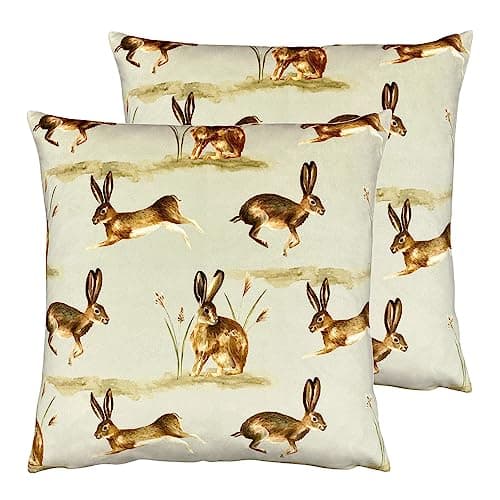 Image of Evans Lichfield Country Running Hares Polyester Filled Cushion - Twin Pack