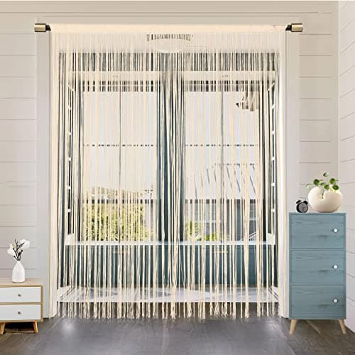 Image of HSYLYM String Door Curtain Window Decorations Room Divider Room Decorations Single Curtain for Window,W79 xL79,Champagne