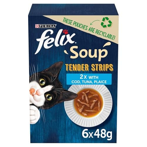 Image of FELIX Soup Tender Strips Fish Selection Wet Cat Food 6x48g (Pack of 8)