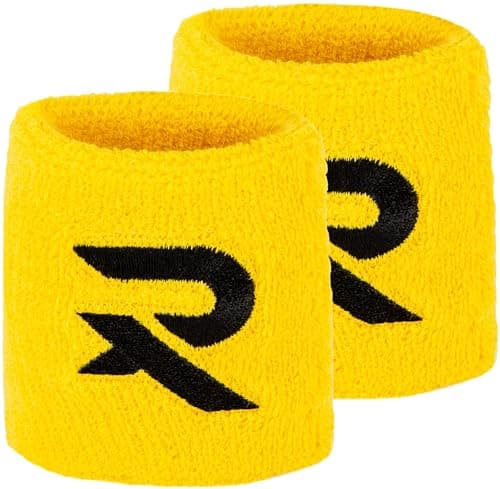Image of Raquex Sports Wristbands (7 Colours, 2 Widths) - Soft, Stretchy Cotton. Padel, Tennis, Squash, Running Sweat Bands - Machine Washable (Yellow, Pair Wristbands)