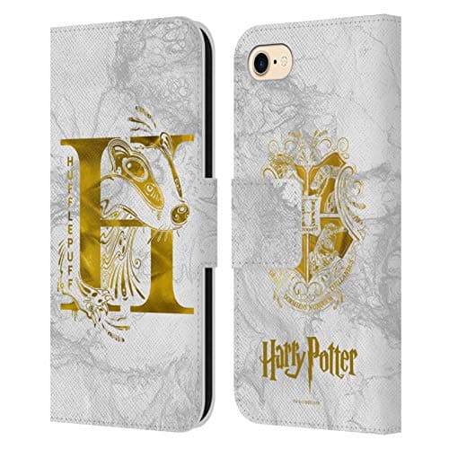 Image of Head Case Designs Officially Licensed Harry Potter Hufflepuff Aguamenti Deathly Hallows IX Leather Wallet Case Compatible With Apple iPhone 7/8 / SE 2020 & 2022