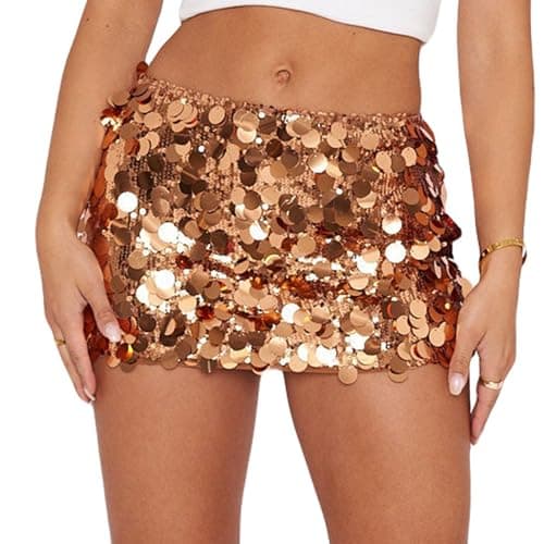 Image of MUNSKT Sequin Skirt Women,Stretchy Bodycon Sequin Mini Skirt,Wrapped Glitter Dress for Out Party Club Date (UK, Waist, M, Regular, Regular, Gold)