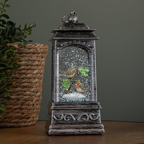 Image of 20cm Dual Powered Light up Christmas Robin Water Spinner with White LEDs
