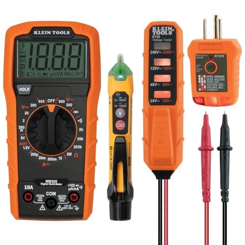 Image of Klein Tools MM320KIT Digital Multimeter Electrical Test Kit, Non-Contact Voltage Tester, Receptacle Tester, Carrying Case and Batteries