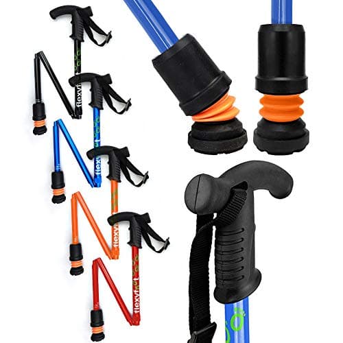 Image of Flexyfoot Shock Absorbing Derby Handle Folding Walking Stick – Choice of Colours Available Here – Improved Comfort, Improved Grip, Improved Safety – Colour: Blue