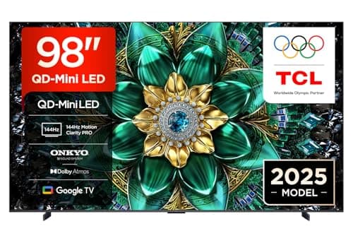 Image of TCL 98Q6C-UK QD-Mini LED TV, 4K HDR Premium 1000nits, Smart TV Powered by Google TV (Dolby Vision IQ & Atmos, Matte HVA Panel, Onkyo 2.1 Sound System, 144Hz Motion Clarity Pro, 2025 Model)