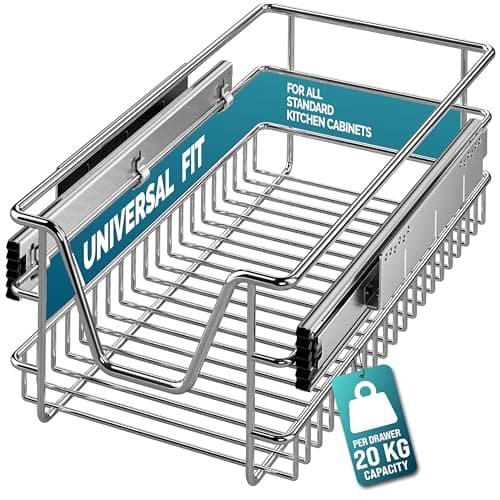 Image of CASARIA® Pull Out Telescopic Kitchen Drawer | For 30cm Units - 26cm Internal Cabinet Dimensions | Chrome-Plated | 20kg Load Capacity | Basket Shelf Organiser Storage Space Saving