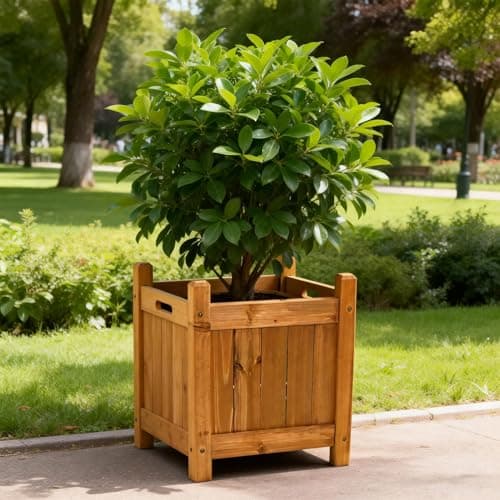 Image of Unibos | Wooden Square Planter Box (30 x 30 x 38 cm) – Outdoor Weather-Resistant Wooden Plant Pot – Rustic Natural Garden Planter Patio, Balcony & Decking – Lightweight, Durable & Easy Assembly
