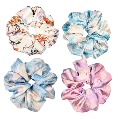 Image of Women Girls Large satin Scrunchies XL Silk Jumbo Scrunchie for Thick long Hair Oversized Giant Scrunchy Hair Ties