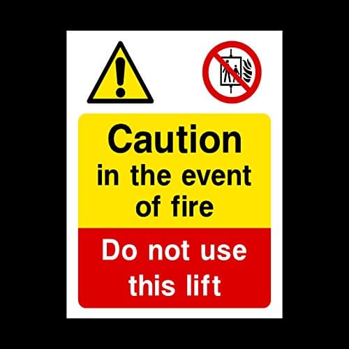 Image of Caution In event of fire do not use lift Sticker/Self Adhesive Sign - Fire/Emergency/Exit/Alarm/Push/Extinguisher/Assembly (LE14)