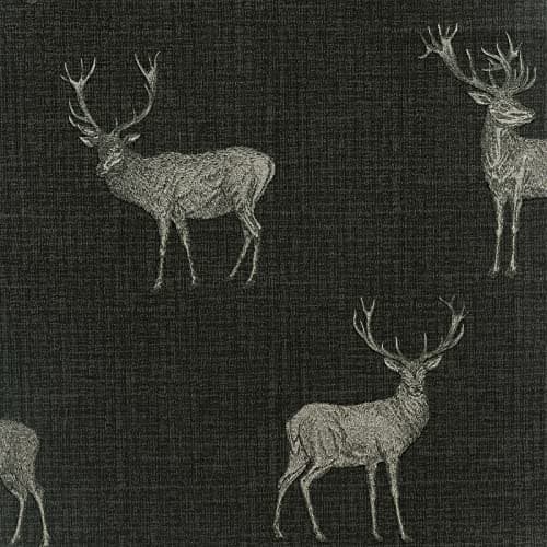 Image of Heritage Stag Wallpaper Charcoal Copper Metallic Textured