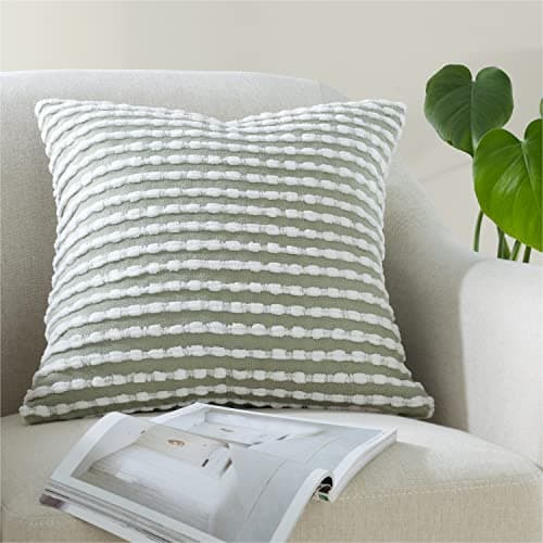 Image of Catherine Lansfield Stab Stitch 43x43cm Cushion Cover Sage Green