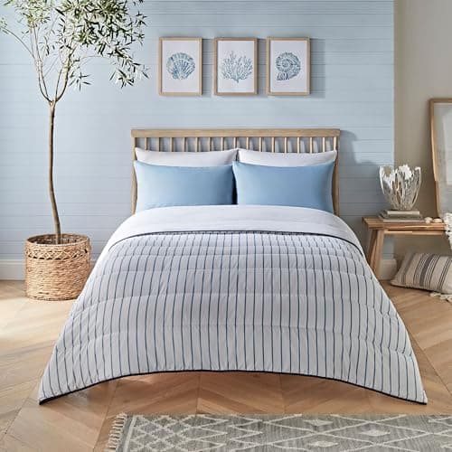 Image of Night Lark Coverless Duvet and Pillowcase Set, Spring Summer Collection – 6 Tog Coverless Duvet King with Advanced Smartfil® Fibre, Machine Washable, Hypoallergenic – Ticking Stripes, King Bed Size