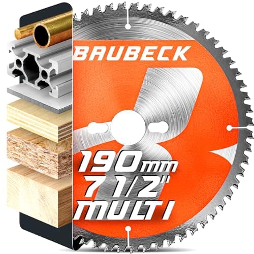 Image of BAUBECK Circular Saw Blade 190mm x 30mm / 1" / 20 / 16mm for fine finish in Wood, Metal etc. - TCT 190 mm saw blade x 80T - Compatible with Dewalt 54v, Evolution, Makita Freud 190mm saw blade