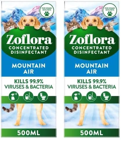Image of Zoflora Fresh Home, Mountain Air 500ml, Concentrated 3-in-1 Multipurpose Disinfectant Kills 99.9% of Bacteria & Viruses (Pack of 2)