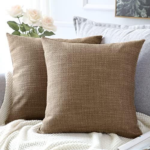 Image of Artscope Brown Cushion Cover Set of 2 Linen Decorative Square Pillowcase Pillow Cover 50x50cm for Home Decor Sofa Bedroom Car 20x20 Inch