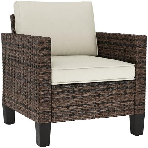 Image of Outsunny Single Seater Rattan Garden Armchair, PE Wicker Rattan Chair with Armrests and Cushions, Garden Chair with Galvanised Steel Frame for Conservatory, Porch, Brown