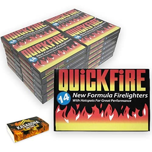 Image of Quickfire Firelighters Bulk Pack Fire Lighters hotspot Burners BBQ Coal Wood Burners with KasaBona Safety Matches – 14 Firelighters (84 Firelighters), White (369562 + ksbmatches)