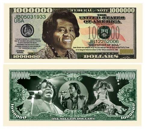 Image of American Art Classics James Brown Million Dollar Bill - Comes in Bill Protector - Best Gift for Fans of The Godfather of Soul