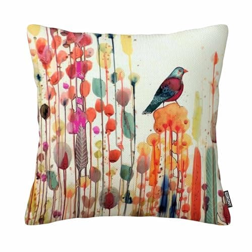 Image of GSRONY Bird Throw Pillow Covers Animal Bird in Flower Watercolor Painting Cushion Pillow Case Home Decor Pillowcase 18x18 Inches