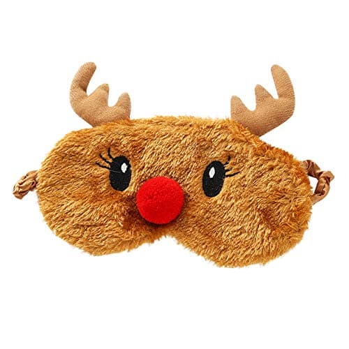 Image of Ulife Mall Christmas Reindeer Cute Rudolph Eye Mask for Sleeping Soft Fluffy Blindfold Sleep Mask 3D Animal Novelty Breathable Eye Cover for Kids Girls Boys Women Night Nap Travel Meditation - Brown